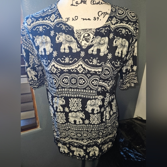 EARTHBOUND Tops - Eaethbound Trading Co. Womans Elephant Print Blouse Size S